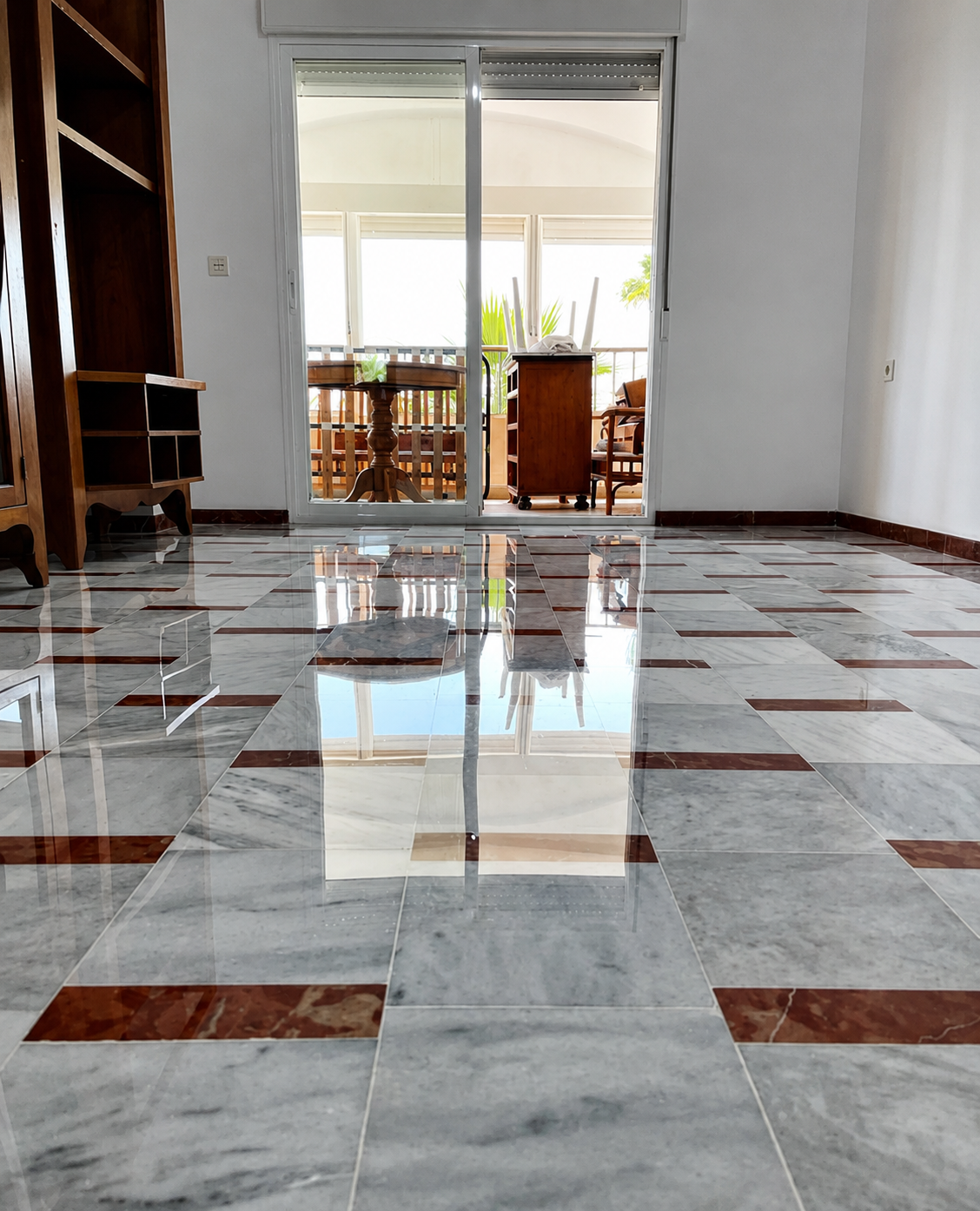 Kashmir White granite staircase after professional diamond polishing in Preet Vihar Delhi