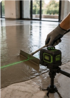 Laser-guided subfloor levelling for marble installation