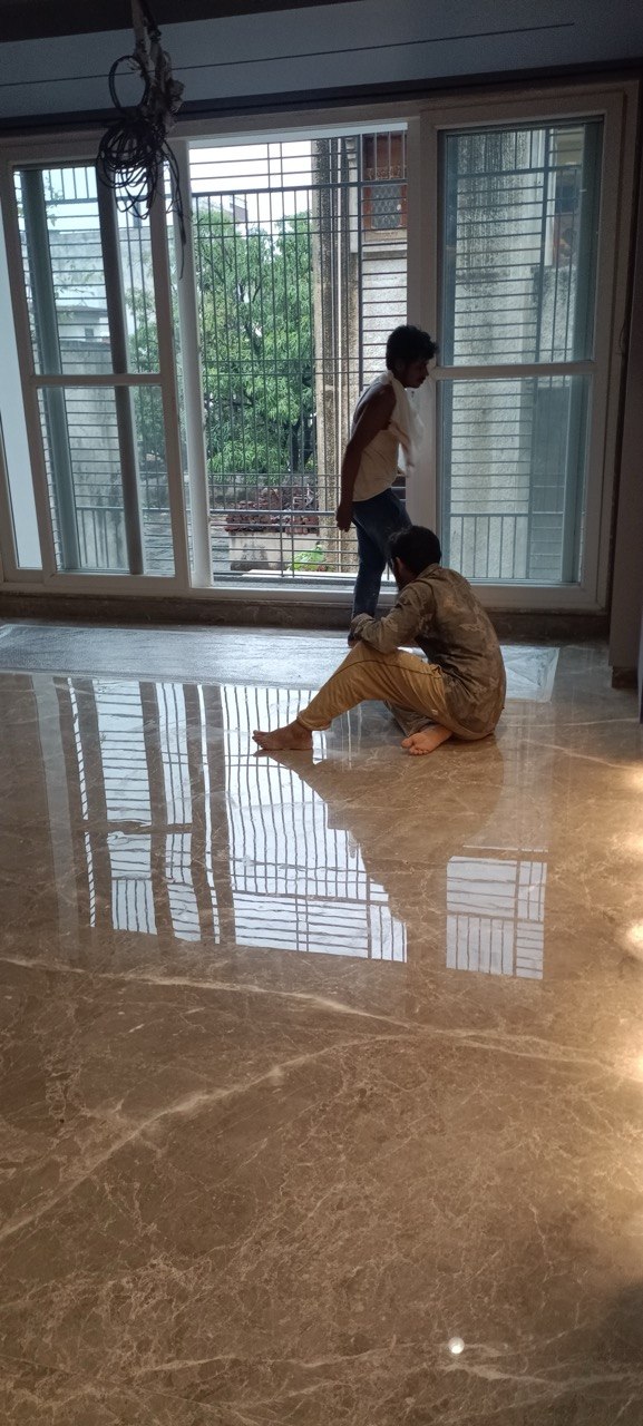Old marble floor restoration project in Sector 15A, Noida