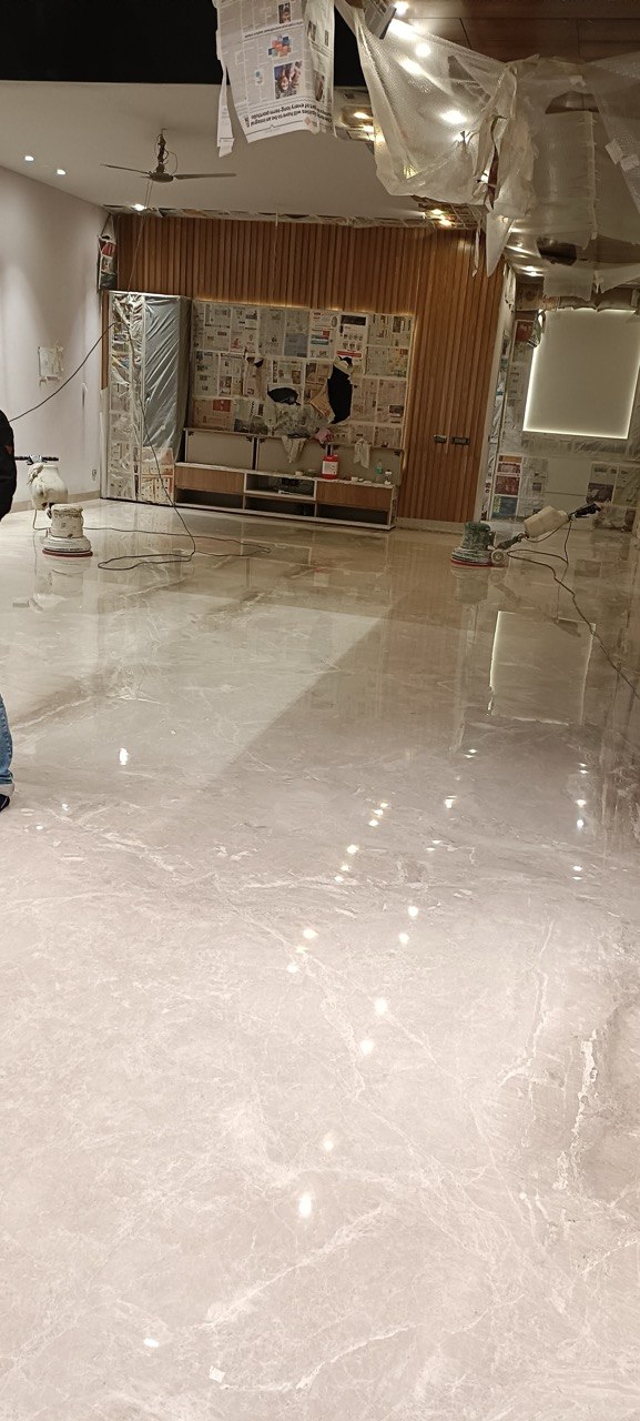 Old marble floor restoration project in Sector 50, Noida