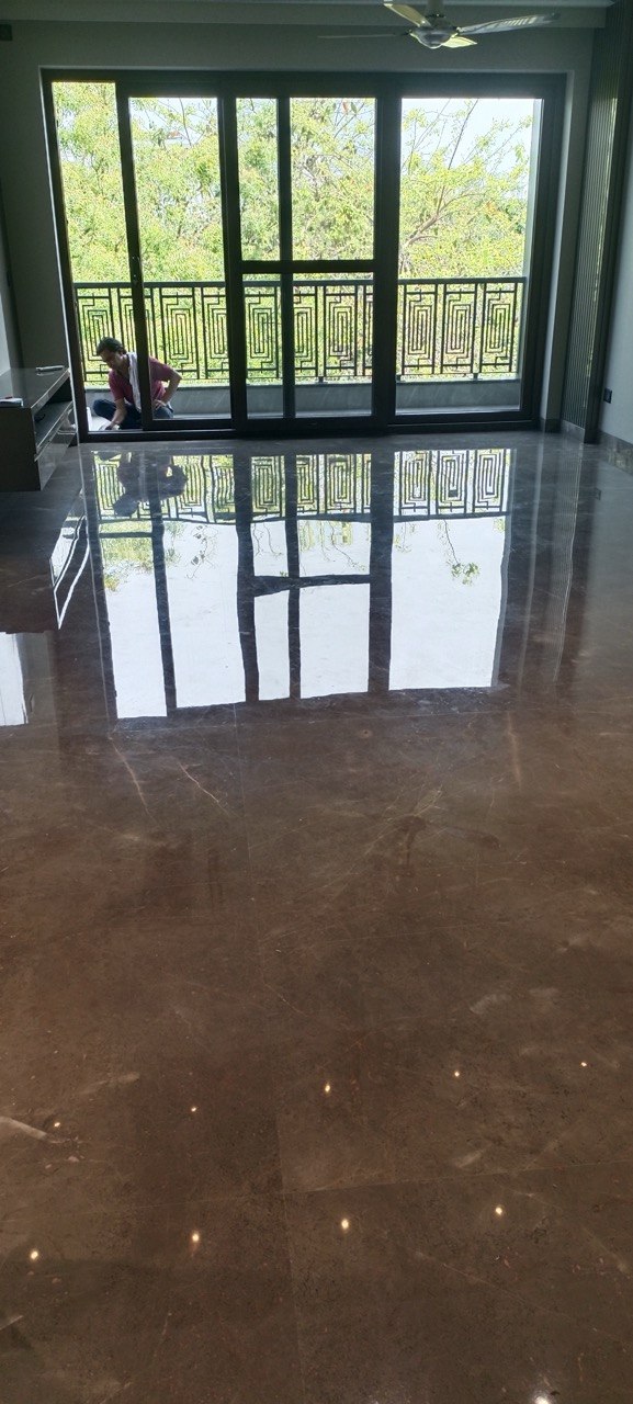 Old marble floor restoration project in Punjabi Bagh, West Delhi